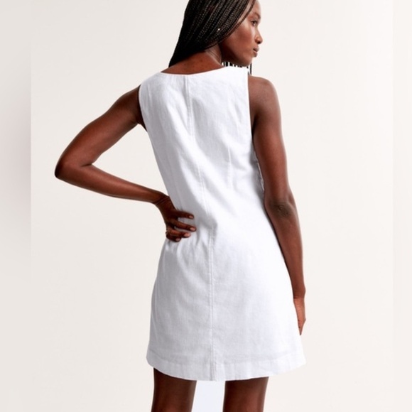 Abercrombie & Fitch Linen Blend Mini Shift Dress White Size M Tall - Picture 5 of 11